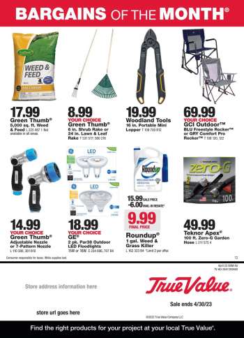 True Value Ad - April Bargains of the Month