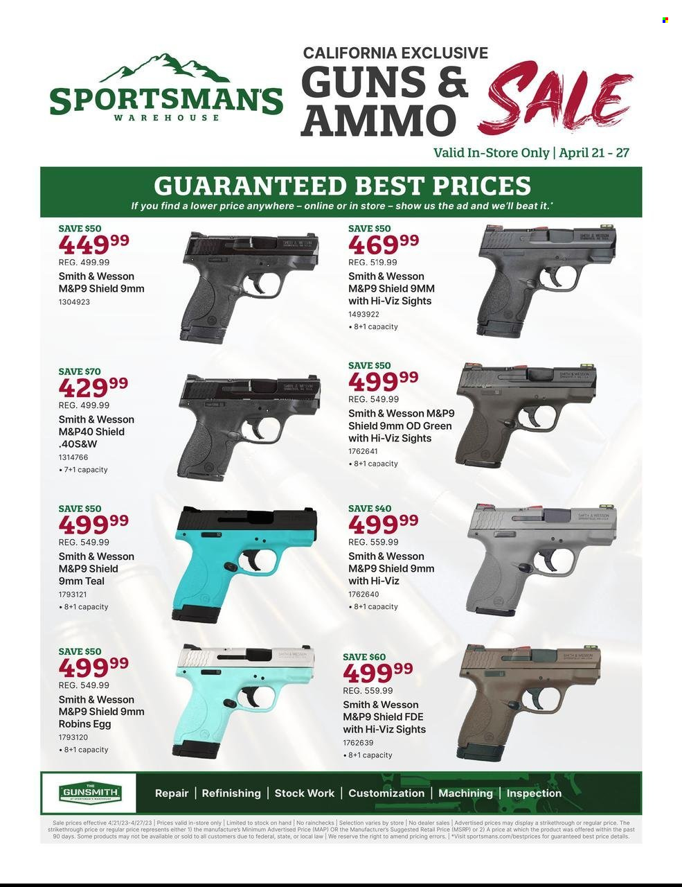 SPORTSMAN'S WAREHOUSE ad • California Exclusive Guns & Ammo Sale • from
