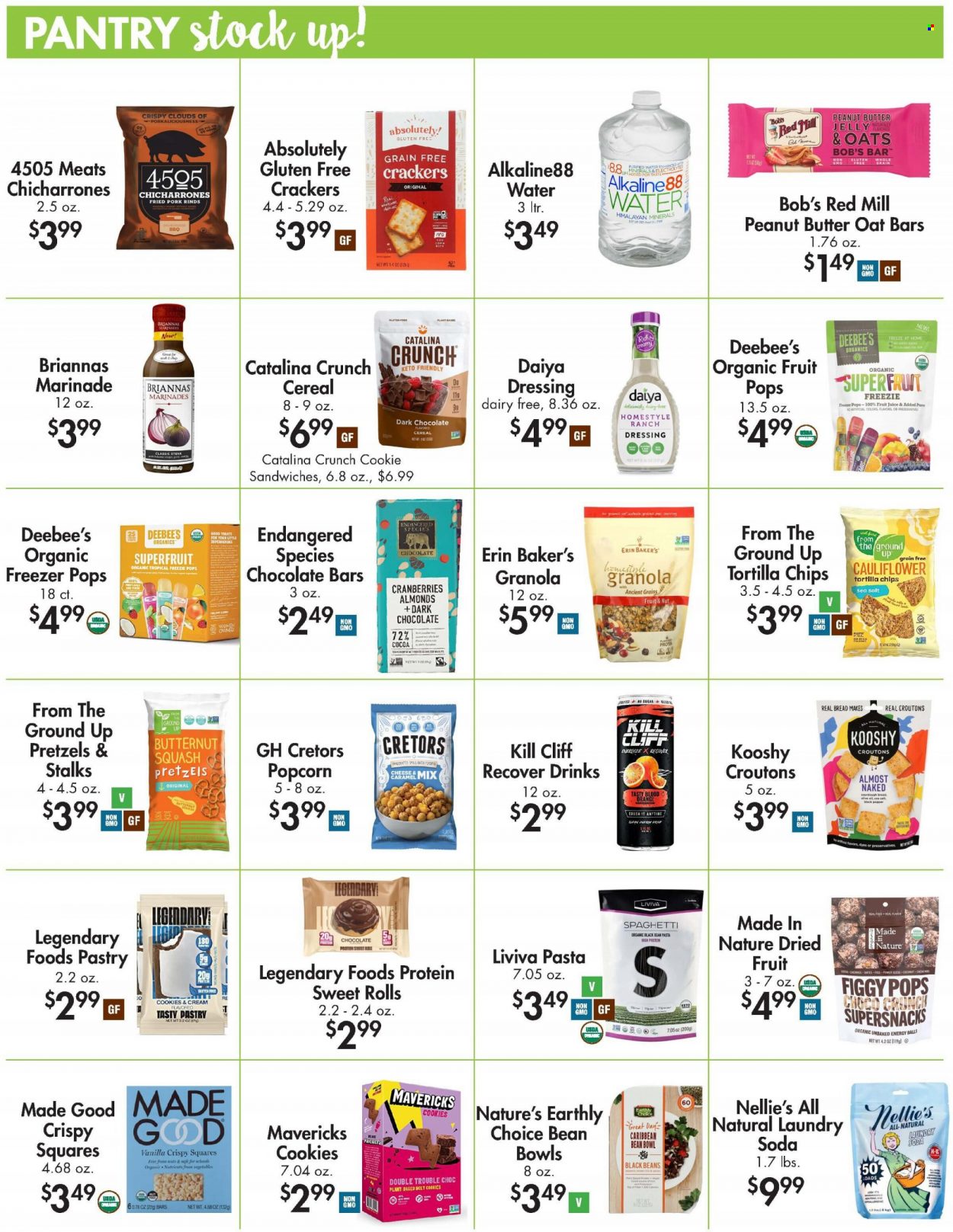 thumbnail - Buehler's Flyer - 04/26/2023 - 05/30/2023 - Sales products - bread, pretzels, sweet rolls, beans, butternut squash, figs, cherries, spaghetti, pasta, ranch dressing, cookies, jelly, crackers, dark chocolate, chocolate bar, tortilla chips, chips, popcorn, cocoa, croutons, black beans, cranberries, cereals, granola, dressing, marinade, peanut butter, almonds, dried fruit, juice, fruit juice, energy drink, purified water, water, Sol, steak, bowl. Page 3.