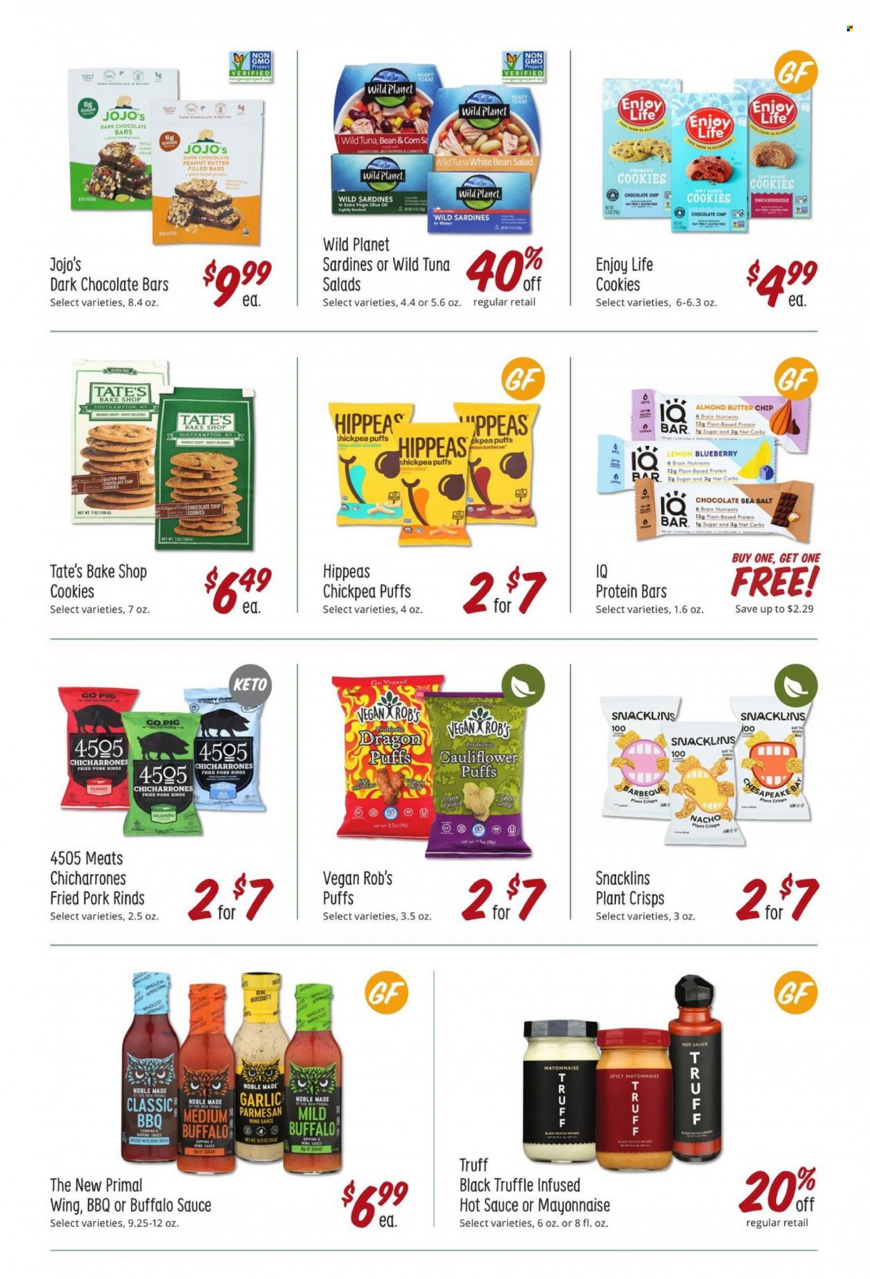 thumbnail - Sprouts Flyer - 04/26/2023 - 05/30/2023 - Sales products - puffs, carrots, cauliflower, garlic, salad, jalapeño, sardines, parmesan, almond butter, mayonnaise, cookies, chocolate chips, dark chocolate, chocolate bar, sea salt, protein bar, hot sauce, peanut butter, Primal. Page 17.
