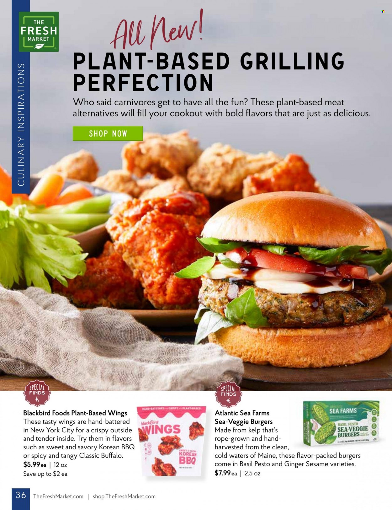 thumbnail - The Fresh Market Flyer - 05/03/2023 - 05/30/2023 - Sales products - ginger, veggie burger, pesto, basil pesto. Page 36.