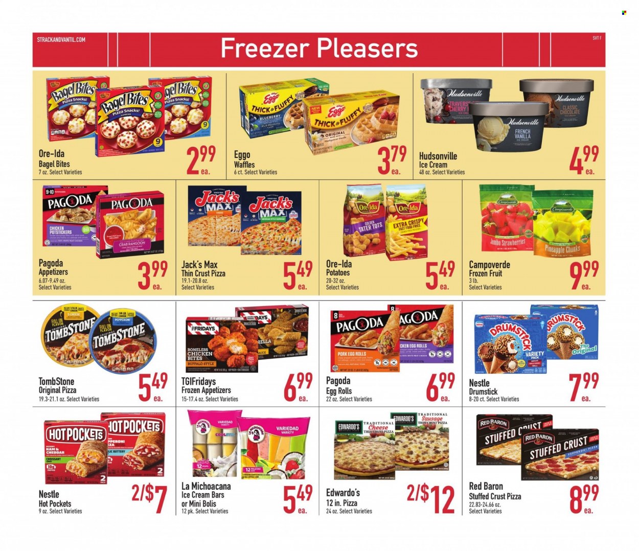 thumbnail - Strack & Van Til Flyer - 05/03/2023 - 05/30/2023 - Sales products - bagels, croissant, waffles, potatoes, strawberries, pineapple, cherries, crab, hot pocket, pizza, sauce, egg rolls, ham, sausage, cheese, ice cream, ice cream bars, chicken bites, potato fries, Ore-Ida, tater tots, Red Baron, Nestlé, snack, chicken, Sure. Page 8.