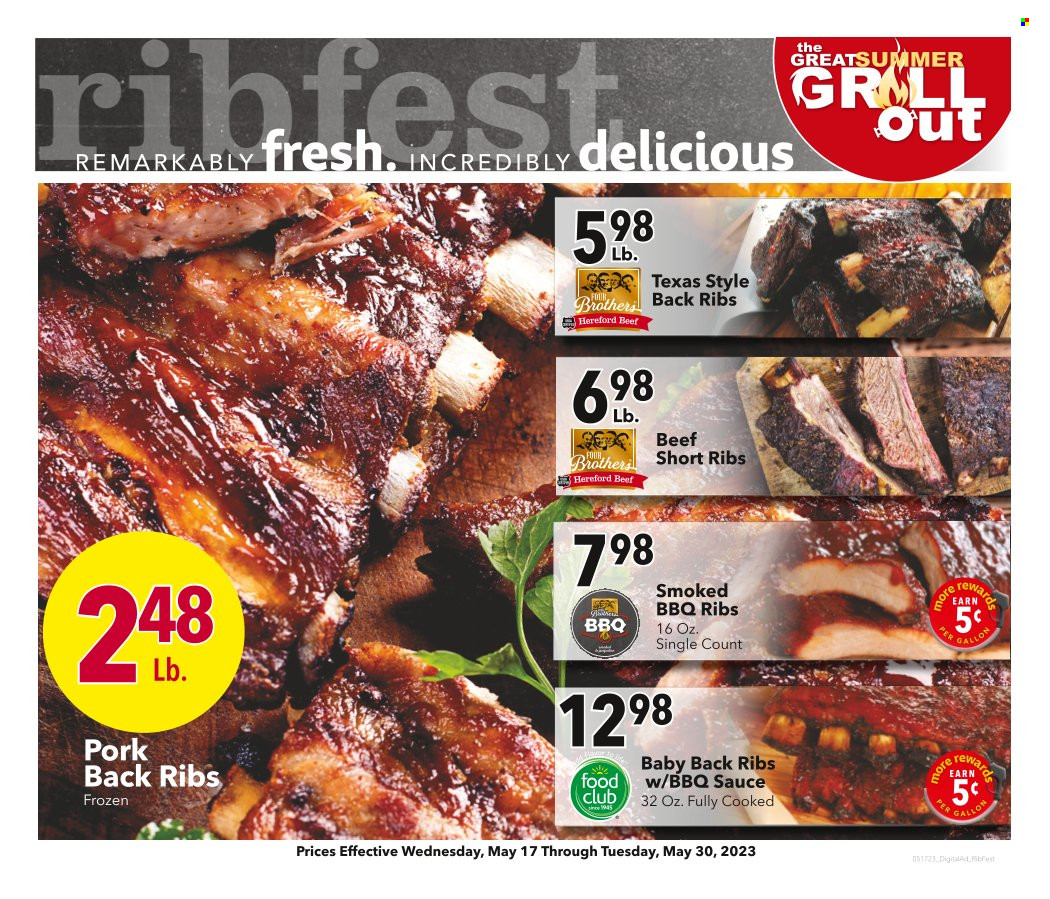 thumbnail - Cash Wise Flyer - 05/17/2023 - 05/30/2023 - Sales products - sauce, BBQ sauce, BROTHERS, beef ribs, ribs, pork meat, pork ribs, pork back ribs. Page 1.