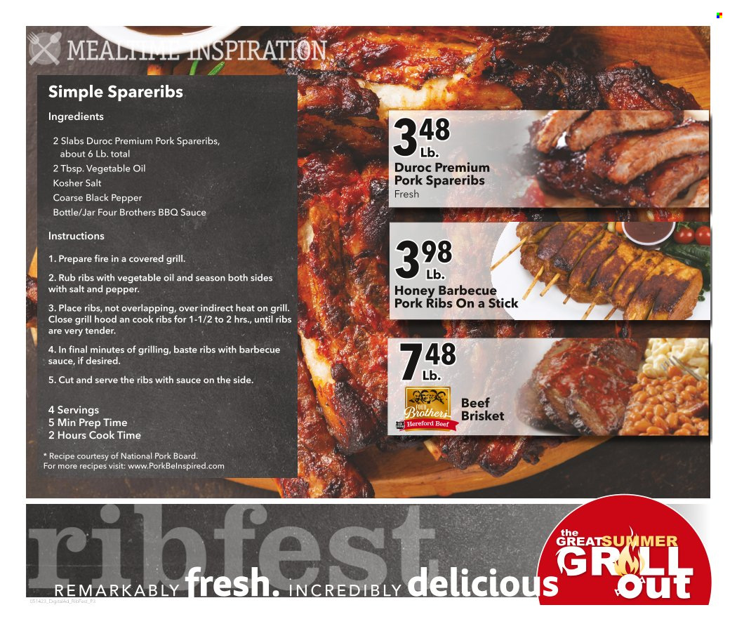 thumbnail - Cash Wise Flyer - 05/17/2023 - 05/30/2023 - Sales products - Four Brothers, brisket, black pepper, BBQ sauce, honey, ribs, pork meat, pork ribs, pork spare ribs. Page 3.