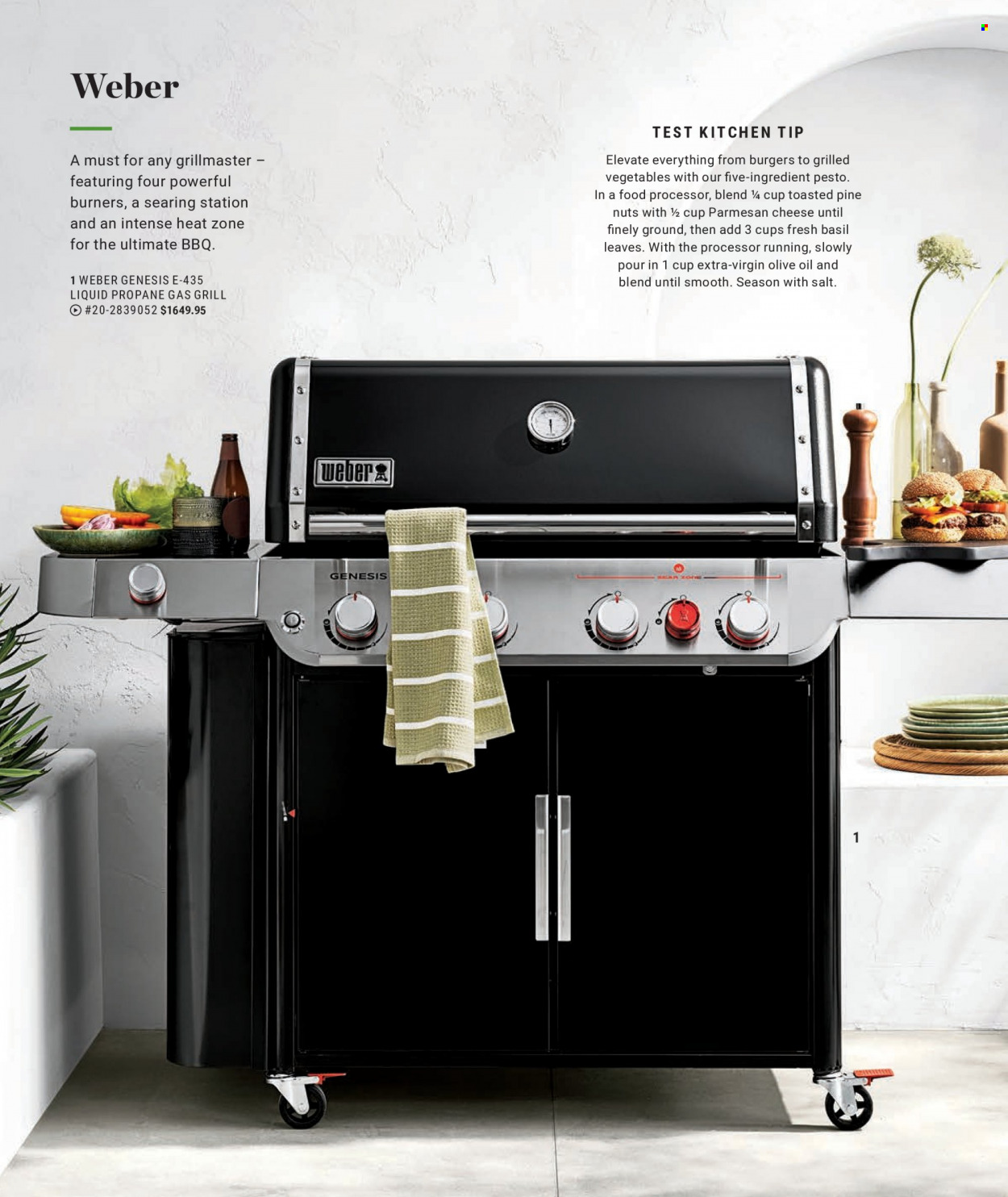 thumbnail - Williams-Sonoma Flyer - Sales products - cheese, pesto, pine nuts, gas grill, grill, Weber. Page 5.