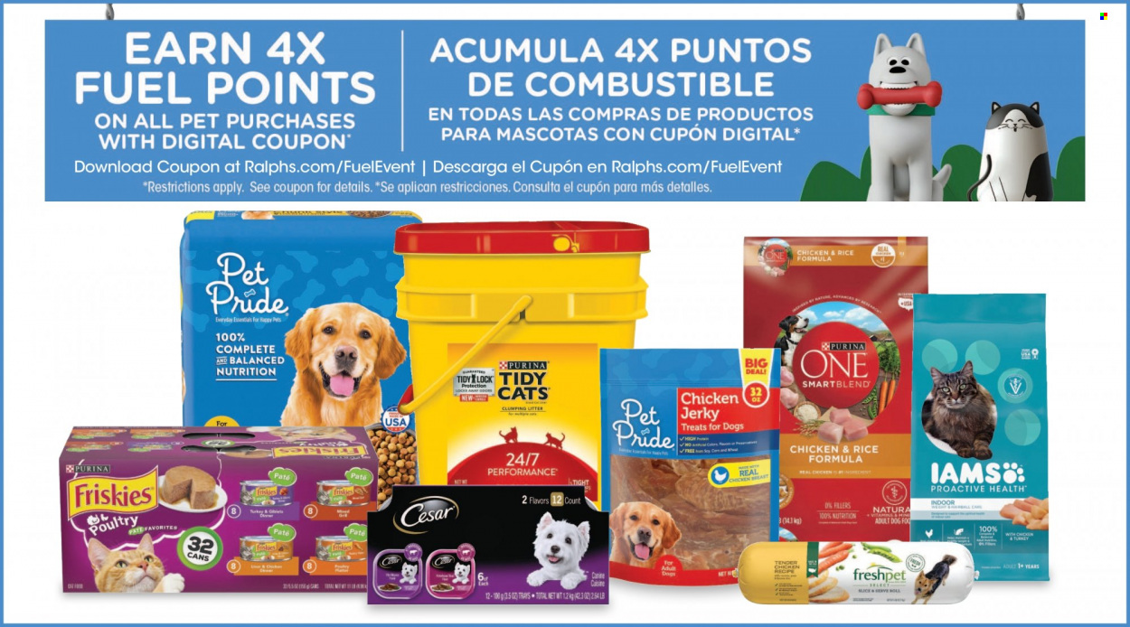 thumbnail - Ralphs Flyer - 05/24/2023 - 05/30/2023 - Sales products - jerky, chicken breasts, chicken, animal food, cat litter, cat food, Purina, Freshpet, Friskies, Iams. Page 9.