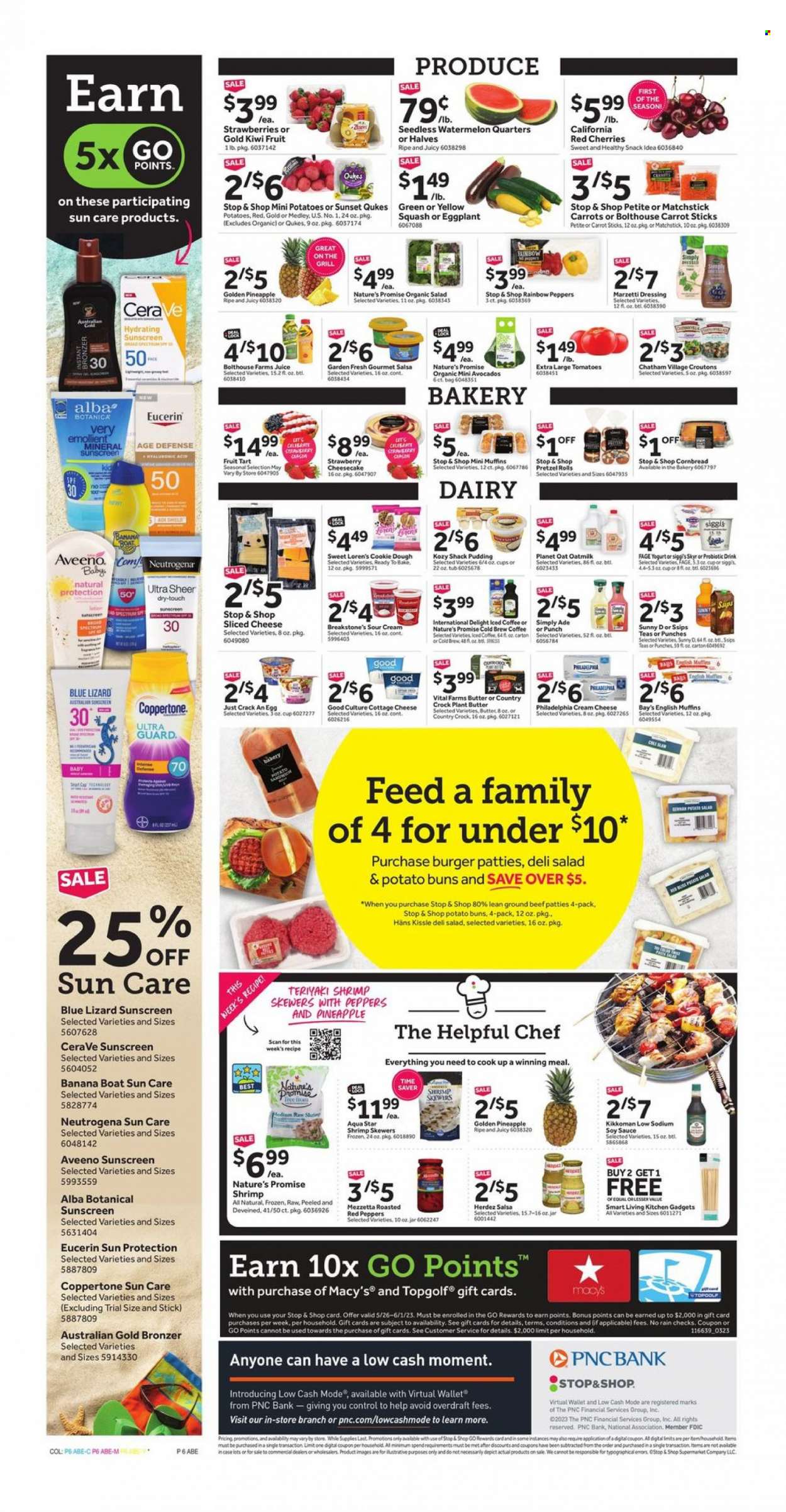 thumbnail - Stop & Shop Flyer - 05/26/2023 - 06/01/2023 - Sales products - brownies, muffin, corn, ginger, tomatoes, onion, chicken, pasta sauce, Quaker, Alfredo sauce, Kraft®, Hormel, ready meal, milk, Miracle Whip, crackers, Kellogg's, Pop-Tarts, fruit snack, RITZ, Nabisco, Gerber, tortilla chips, potato chips, chips, Thins, Chex Mix, frosting, canned tomatoes, tomato sauce, Heinz, canned vegetables, cereals, Rice Krispies, Nature Valley, Fiber One, BBQ sauce, salad dressing, ketchup, dressing, salsa, Classico, cooking spray, olive oil, oil, syrup, Canada Dry, Pepsi, juice, Lipton, soft drink, 7UP, Snapple, Country Time, seltzer water, Smartwater, water, coffee, coffee capsules, K-Cups, Lavazza, wipes, Pampers, napkins, bath tissue, Quilted Northern, kitchen towels, paper towels, detergent, Febreze, Gain, Scrubbing Bubbles, cleaner, bathroom cleaner, Cascade, Tide, fabric softener, liquid detergent, Downy Laundry, Old Spice, Crest, Tampax, sanitary pads, Always Discreet, Poise, Herbal Essences, Gillette, Venus, Ziploc, storage bag, Dixie, Nature Made, vitamin D3, dietary supplement. Page 6.