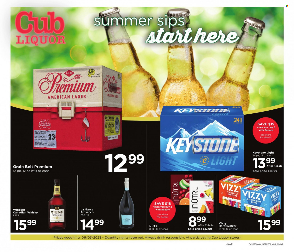 thumbnail - Cub Foods Flyer - 05/28/2023 - 06/03/2023 - Sales products - juice, sparkling wine, prosecco, canadian whisky, vodka, Hard Seltzer, whisky, beer, Lager, Keystone, Coors. Page 2.