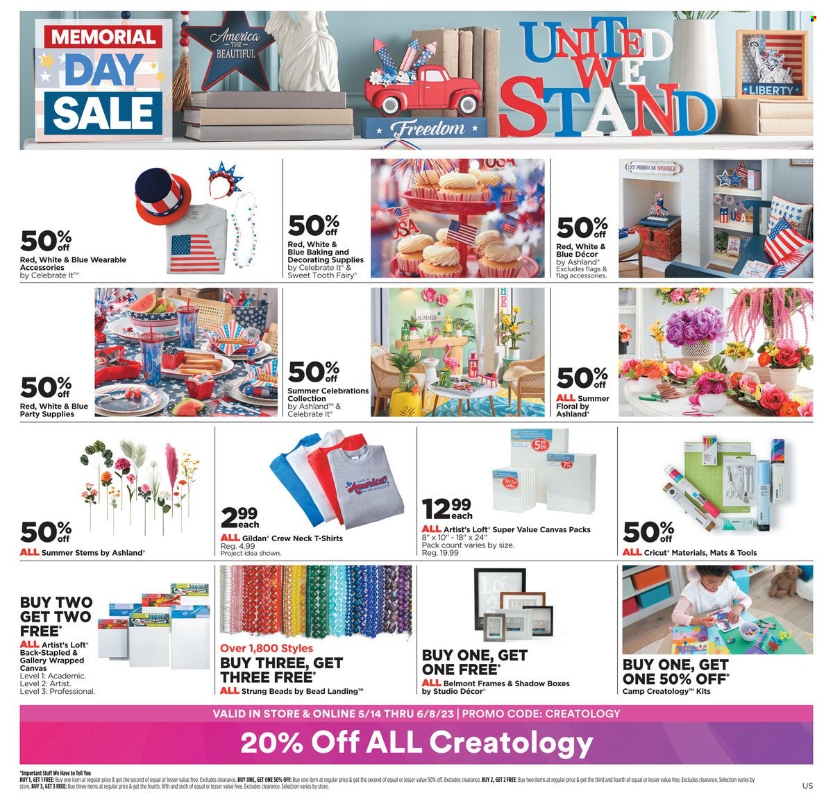 thumbnail - Michaels Flyer - 05/26/2023 - 06/03/2023 - Sales products - canvas, party supplies, t-shirt. Page 1.