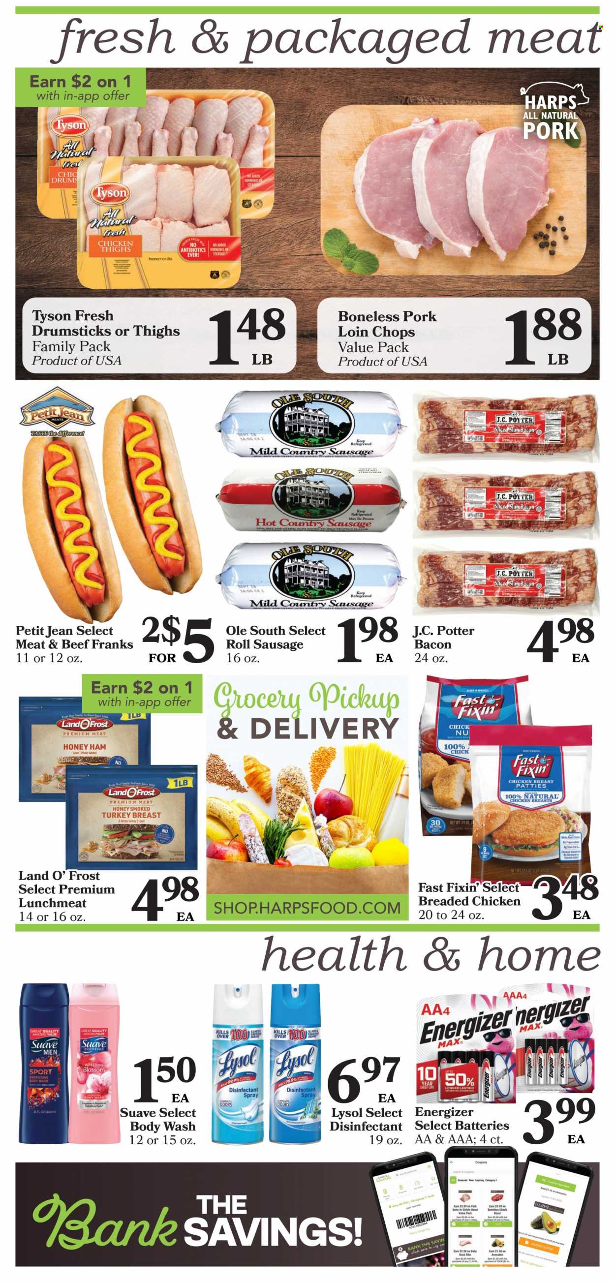 thumbnail - Harps Hometown Fresh Flyer - 05/31/2023 - 06/06/2023 - Sales products - Fast Fixin', avocado, fried chicken, roast, bacon, ham, sausage, frankfurters, lunch meat, water, chicken breasts, chicken thighs, beef meat, chuck roast, ribs, pork chops, pork loin, pork meat, pork ribs, pork back ribs. Page 3.
