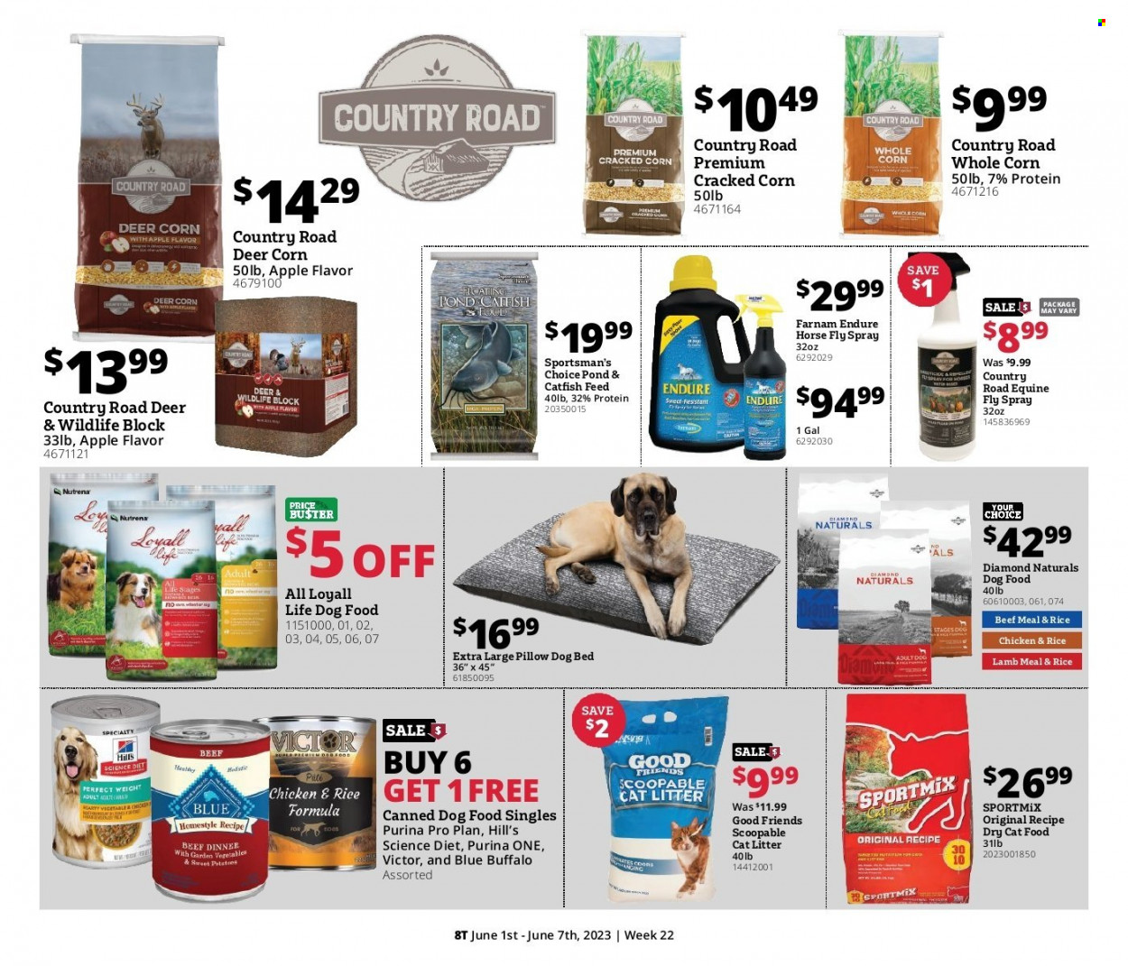 thumbnail - Rural King Flyer - 06/01/2023 - 06/07/2023 - Sales products - potatoes, corn, beer, pillow, cat litter, dog bed, animal food, Blue Buffalo, cat food, dog food, Science Diet, PRO PLAN, Purina, Hill's, dry cat food, Victor, Diamond Naturals, Coors. Page 8.