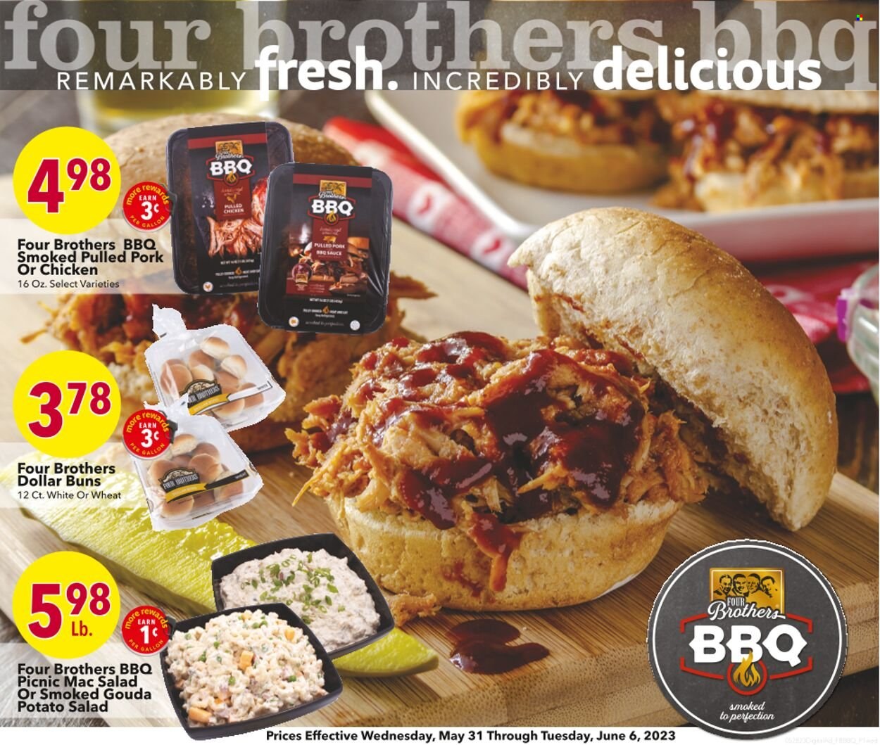 thumbnail - Coborn's Flyer - 05/31/2023 - 06/06/2023 - Sales products - buns, pulled pork, Four Brothers, potato salad, gouda. Page 1.