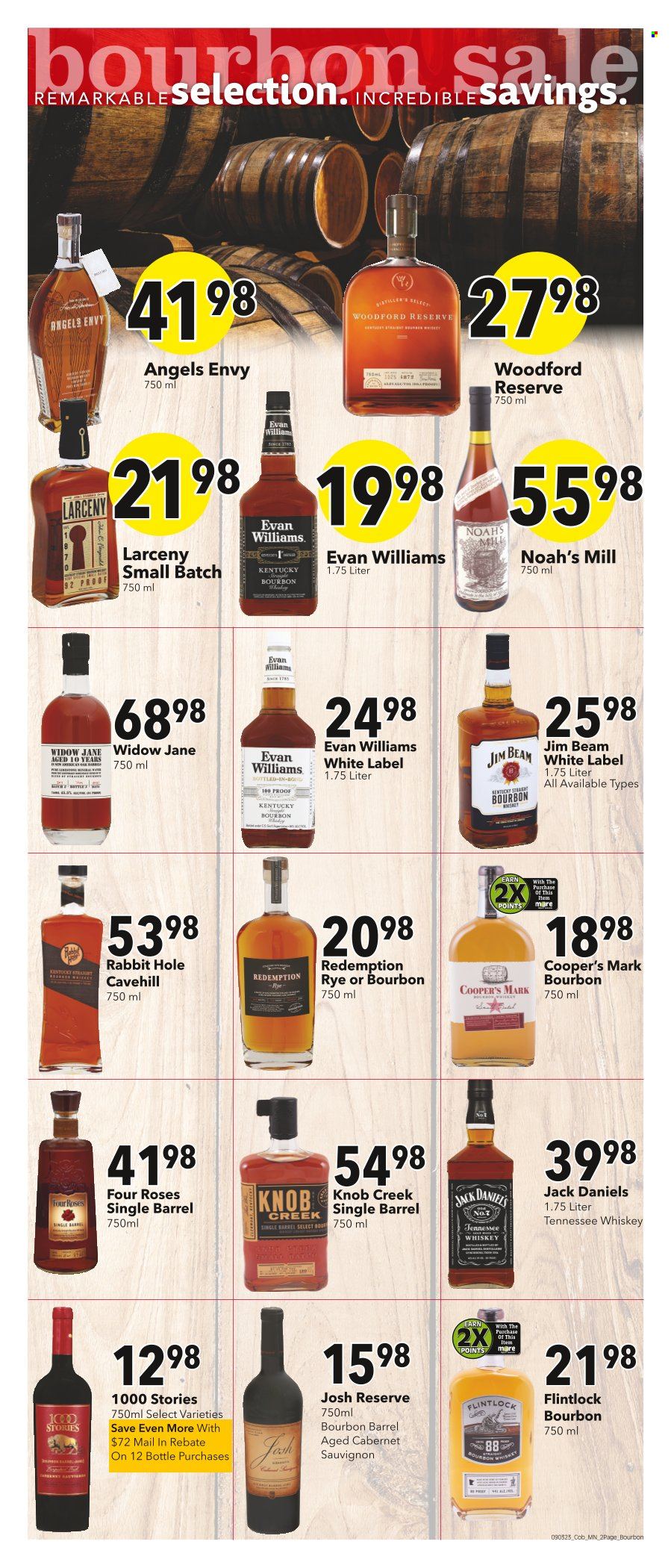 Coborn's Flyer - 09/04/2023 - 10/01/2023 - Sales products - Jack Daniel's, rabbit, Cabernet Sauvignon, alcohol, Tennessee Whiskey, whiskey, Jim Beam, bourbon whiskey, rose. Page 1.