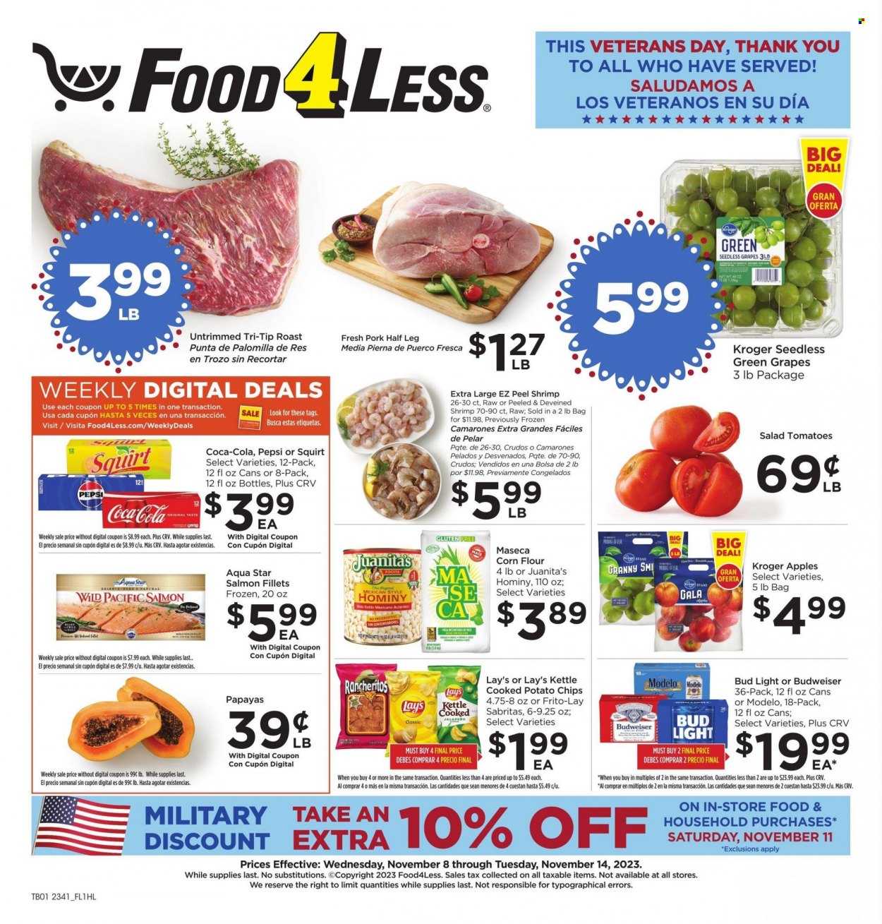 Food 4 Less ad - 11/08/2023 - 11/14/2023. Page 1