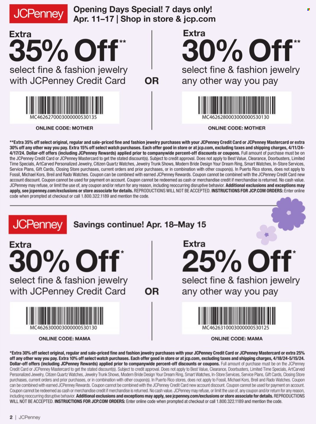 thumbnail - JCPenney Flyer - 04/11/2024 - 05/15/2024 - Sales products - Michael Kors, watch, jewelry. Page 2.
