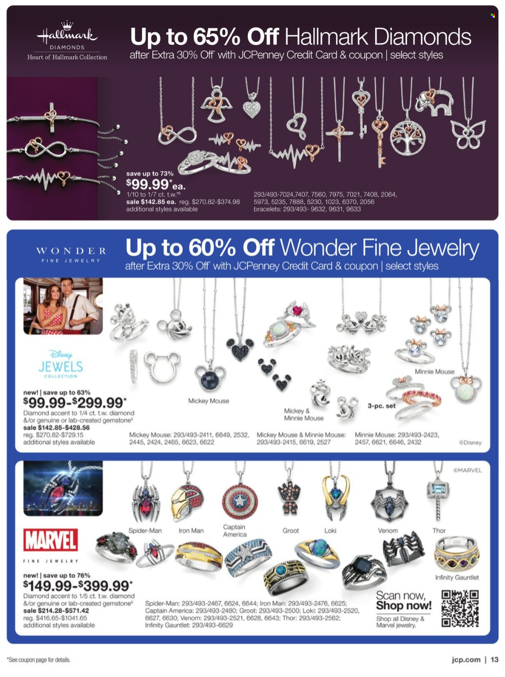 thumbnail - JCPenney Flyer - 04/11/2024 - 05/15/2024 - Sales products - Mickey Mouse, Infinity, Disney, Spiderman, Minnie Mouse, Marvel, bracelet, jewelry. Page 13.