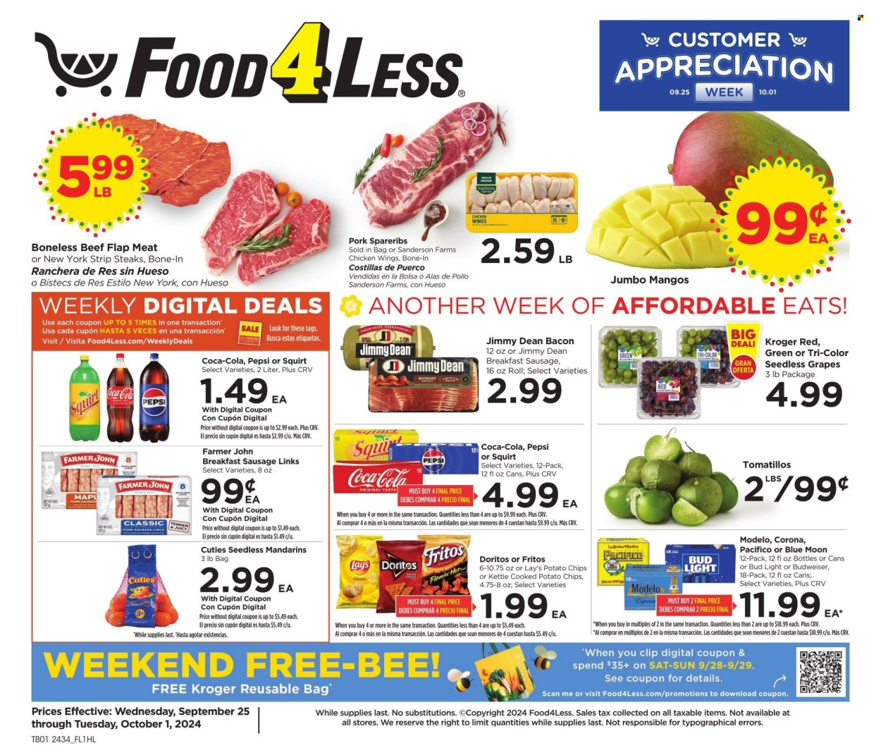 Food 4 Less ad - 09/25/2024 - 10/01/2024. Page 1